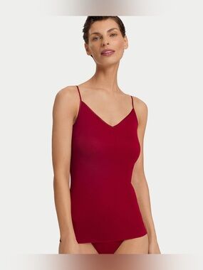 NWT HANRO Sz XL  Cotton Seamless Camisole Red Dahlia Comfort/Soft V-Neck